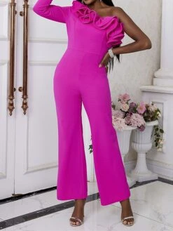 Women's Jumpsuit Ruffle High Waist Solid Color One Shoulder Elegant Xmas Wedding Party Christmas Regular Fit Long Sleeve Fuchsia S M L Fall 19 Women's Jumpsuit Ruffle High Waist Solid Color One Shoulder Elegant Xmas Wedding Party Christmas Regular Fit Long Sleeve Fuchsia S M L Fall -Cheap Women Clothing Store twbvbf1693906389646