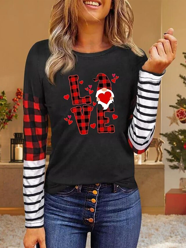 Women's Shirt Christmas Shirt Leopard Yellow Pink Color Block Print Deer Print Long Sleeve Christmas Casual Daily Casual Round Neck Regular Fit 7 Women's Shirt Christmas Shirt Leopard Yellow Pink Color Block Print Deer Print Long Sleeve Christmas Casual Daily Casual Round Neck Regular Fit - Image 5