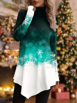 Women's T Shirt Tee Christmas Shirt Red Blue Purple Snowflake Asymmetrical Print Long Sleeve Party Christmas Weekend Festival / Holiday High Neck Regular Fit Painting Spring &Fall 8 Women's T Shirt Tee Christmas Shirt Red Blue Purple Snowflake Asymmetrical Print Long Sleeve Party Christmas Weekend Festival / Holiday High Neck Regular Fit Painting Spring &Fall -Cheap Women Clothing Store tzctoc1697455230171