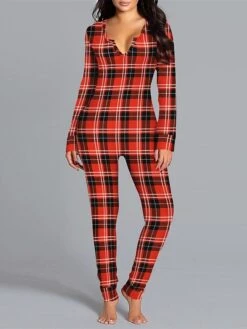 Women's Jumpsuit Print Plaid V Neck Active Home Christmas Regular Fit Long Sleeve BKAO011 BKAO008 BKAO009 S M L Fall -Cheap Women Clothing Store tzxjzw1697457148758