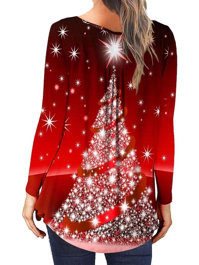 Women's Shirt Christmas Shirt Black Yellow Red Christmas Tree Button Flowing Tunic Print Long Sleeve Christmas Weekend Streetwear Print Christmas Round Neck Regular Fit 4 Women's Shirt Christmas Shirt Black Yellow Red Christmas Tree Button Flowing Tunic Print Long Sleeve Christmas Weekend Streetwear Print Christmas Round Neck Regular Fit - Image 2