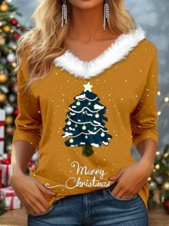 Women's T Shirt Tee Christmas Shirt Yellow Red Purple Christmas Tree Print Long Sleeve Party Christmas Weekend Festival / Holiday Fur Collar Regular Fit Painting Fall & Winter 9 Women's T Shirt Tee Christmas Shirt Yellow Red Purple Christmas Tree Print Long Sleeve Party Christmas Weekend Festival / Holiday Fur Collar Regular Fit Painting Fall & Winter -Cheap Women Clothing Store umvksd1697193959256