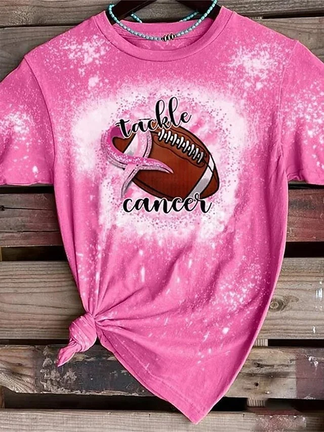 Women's T Shirt Tee Christmas Shirt Pink Light Brown Brown Leopard Football Print Short Sleeve Daily Weekend Fashion Christmas Round Neck Regular Fit Painting Summer 4 Women's T Shirt Tee Christmas Shirt Pink Light Brown Brown Leopard Football Print Short Sleeve Daily Weekend Fashion Christmas Round Neck Regular Fit Painting Summer - Image 2