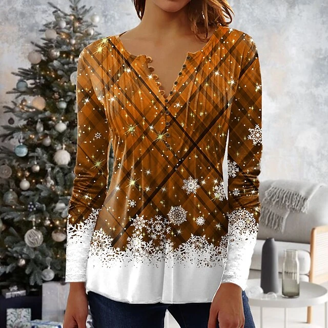 Women's Shirt Blouse Christmas Shirt Maroon Wine Red Black Plaid Snowman Deer Button Print Long Sleeve Christmas Casual Holiday Christmas Round Neck Regular Fit Spring Fall 11 Women's Shirt Blouse Christmas Shirt Maroon Wine Red Black Plaid Snowman Deer Button Print Long Sleeve Christmas Casual Holiday Christmas Round Neck Regular Fit Spring Fall - Image 9