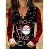 Women's Shirt Blouse Black Santa Claus Lace Trims Print Long Sleeve Christmas Casual Basic V Neck Regular Fit -Cheap Women Clothing Store uohtmw1667805845739