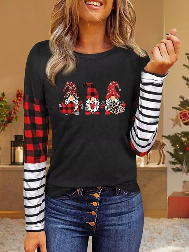 Women's Shirt Christmas Shirt White Yellow Pink Color Block Print Deer Print Long Sleeve Christmas Casual Daily Casual Round Neck Regular Fit 6 Women's Shirt Christmas Shirt White Yellow Pink Color Block Print Deer Print Long Sleeve Christmas Casual Daily Casual Round Neck Regular Fit - Image 4