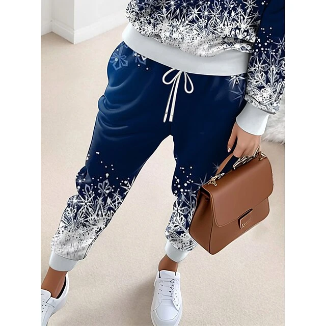 Women's Sweatshirt Tracksuit Pants Sets Blue Graphic Drawstring Print Long Sleeve Outdoor Casual Sports Christmas Round Neck Regular Fit Spring &Fall 5 Women's Sweatshirt Tracksuit Pants Sets Blue Graphic Drawstring Print Long Sleeve Outdoor Casual Sports Christmas Round Neck Regular Fit Spring &Fall - Image 3