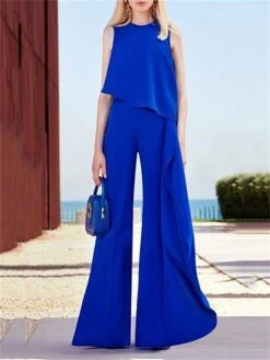 Women‘s Party Jumpsuit Ruffle High Waist Solid Color Wedding Crew Neck Xmas Business Office Work Christmas Elegant Daily Regular Fit Sleeveless Black Blue Green S M L Summer -Cheap Women Clothing Store urvgsp1686882611482