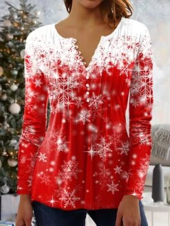 Women's Shirt Blouse Christmas Shirt Maroon Wine Red Black Plaid Snowman Deer Button Print 3/4 Length Sleeve Christmas Weekend Streetwear Casual Print Round Neck Regular Fit -Cheap Women Clothing Store utheqo1666438162781 1