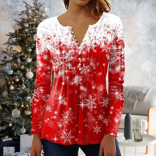 Women's Shirt Blouse Christmas Shirt Maroon Wine Red Black Plaid Snowman Deer Button Print Long Sleeve Christmas Casual Holiday Christmas Round Neck Regular Fit Spring Fall 20 Women's Shirt Blouse Christmas Shirt Maroon Wine Red Black Plaid Snowman Deer Button Print Long Sleeve Christmas Casual Holiday Christmas Round Neck Regular Fit Spring Fall - Image 18