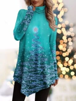 Women's T Shirt Tee Christmas Shirt Red Blue Purple Christmas Tree Sparkly Asymmetrical Print Long Sleeve Party Christmas Weekend Festival / Holiday High Neck Regular Fit Painting Spring &Fall 8 Women's T Shirt Tee Christmas Shirt Red Blue Purple Christmas Tree Sparkly Asymmetrical Print Long Sleeve Party Christmas Weekend Festival / Holiday High Neck Regular Fit Painting Spring &Fall -Cheap Women Clothing Store utqyjb1697506744669