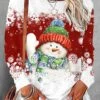 Women's T Shirt Tee Christmas Shirt Black Pink Red Snowman Snowflake Print Long Sleeve Christmas Weekend Basic Christmas Round Neck Regular Fit Painting Fall & Winter