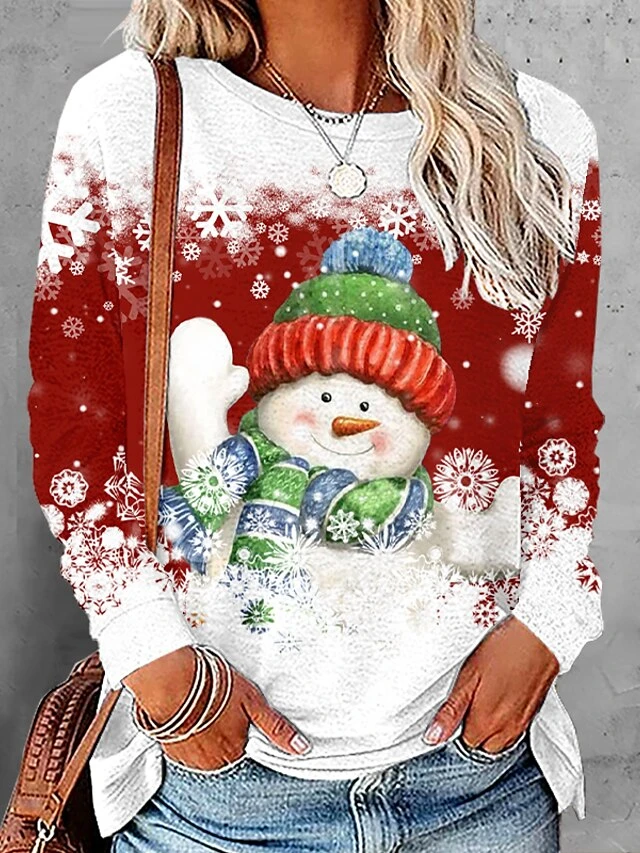 Women's T Shirt Tee Christmas Shirt Black Pink Red Snowman Snowflake Print Long Sleeve Christmas Weekend Basic Christmas Round Neck Regular Fit Painting Fall & Winter 3 Women's T Shirt Tee Christmas Shirt Black Pink Red Snowman Snowflake Print Long Sleeve Christmas Weekend Basic Christmas Round Neck Regular Fit Painting Fall & Winter