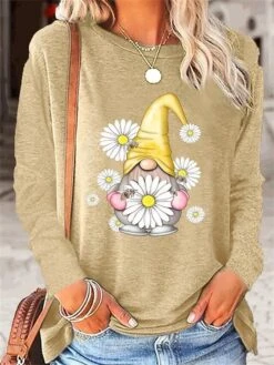 Women's T Shirt Tee Christmas Shirt Black Pink Blue Floral Santa's Helper Print Long Sleeve Christmas Weekend Festival / Holiday Round Neck Regular Fit Painting Spring &Fall -Cheap Women Clothing Store vayklf1697540525980