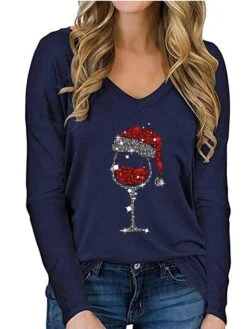 Women's Shirt Blouse Christmas Shirt Black White Army Green Beer Patchwork Long Sleeve Christmas Casual Casual Christmas V Neck Loose Fit Bell Sleeve Spring Fall -Cheap Women Clothing Store vdqcnk1659071971860