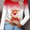 Women's Christmas T Shirt Tee Red Reindeer Long Sleeve Christmas Weekend Basic Round Neck Regular Painting S