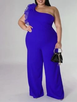 Women's Jumpsuit Mesh Backless Solid Color One Shoulder Streetwear Street Xmas Daily Christmas Loose Fit Sleeveless Black White Red L XL XXL Summer -Cheap Women Clothing Store vhzlgn1680071160658