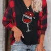 Women's Blouse Hoodie Christmas Shirt Wine Red Blue Plaid Color Block Patchwork Print Long Sleeve Party Christmas Casual Casual Hooded Regular Fit Fall & Winter -Cheap Women Clothing Store vlwnqc1631528763483
