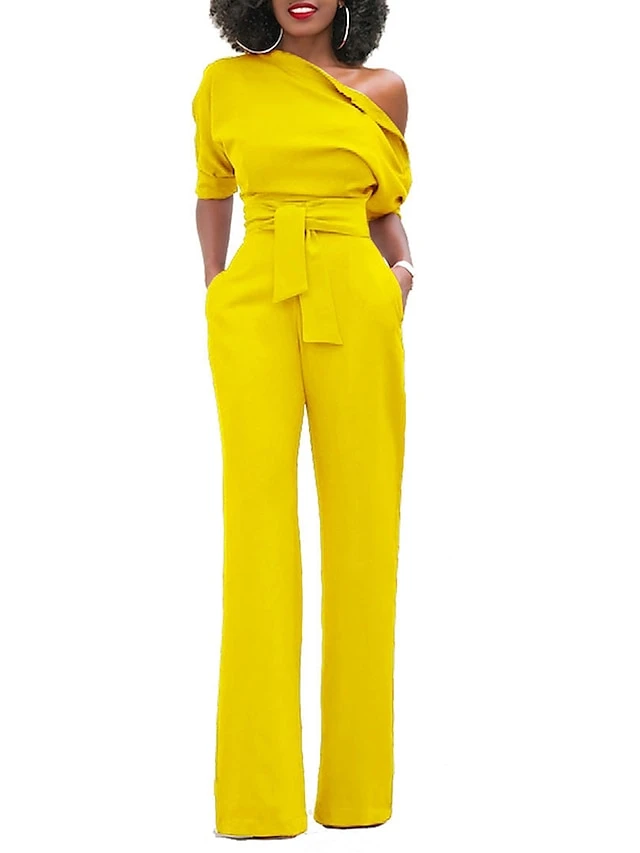 Women's Jumpsuit For Special Occasions Christmas Pocket High Waist Solid Color Cold Shoulder Business Office Work Party Xmas Regular Fit Half Sleeve Black White Yellow S M L Summer 19 Women's Jumpsuit For Special Occasions Christmas Pocket High Waist Solid Color Cold Shoulder Business Office Work Party Xmas Regular Fit Half Sleeve Black White Yellow S M L Summer - Image 17