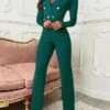 Jumpsuits For Women Dressy Casual Daily Streetwear Office / Career Daily Wear Going Out Christmas Shirt Collar High Waist Green Blue Black Solid Colored Button Summer Fall Cold Weather -Cheap Women Clothing Store vpioqo1677062023824