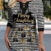 Women's T Shirt Tee Christmas Shirt Black Graphic Striped Print Long Sleeve Christmas Weekend Festival / Holiday V Neck Regular Fit Painting Spring &Fall -Cheap Women Clothing Store vpxpup1695639495345