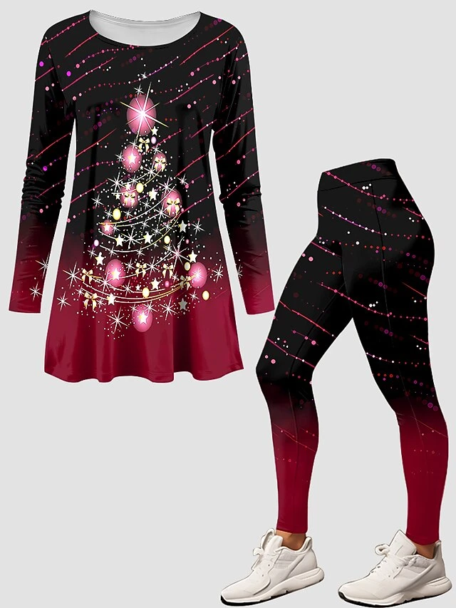 Women's Pants Sets Christmas Shirt Black Graphic Print Long Sleeve Casual Festival Christmas Round Neck Regular Fit Spring &Fall 3 Women's Pants Sets Christmas Shirt Black Graphic Print Long Sleeve Casual Festival Christmas Round Neck Regular Fit Spring &Fall