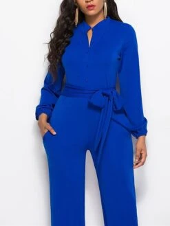 Women's Jumpsuit Lace Up Pocket Solid Color Stand Collar Streetwear Xmas Street Christmas Daily Regular Fit Long Sleeve Black Wine Red S M L Fall -Cheap Women Clothing Store vsssgp1692616044195