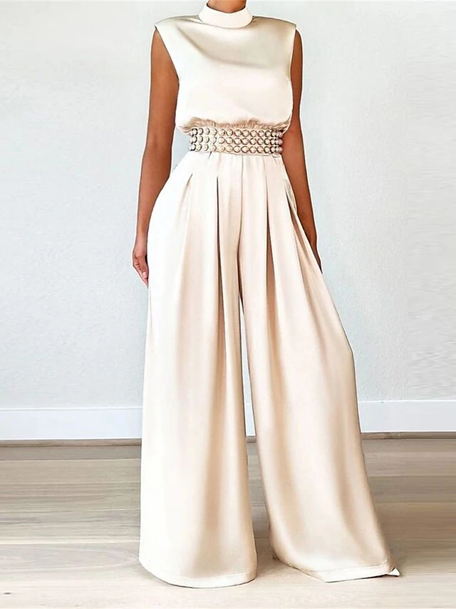 Women's Jumpsuit Pleated High Waist Solid Color Stand Collar Elegant Party Xmas Christmas Regular Fit Sleeveless Black Red Apricot S M L Fall 13 Women's Jumpsuit Pleated High Waist Solid Color Stand Collar Elegant Party Xmas Christmas Regular Fit Sleeveless Black Red Apricot S M L Fall - Image 11