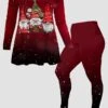 Women's Pants Sets Christmas Shirt Yellow Red Blue Graphic Print Long Sleeve Casual Festival Christmas Round Neck Regular Fit Spring &Fall
