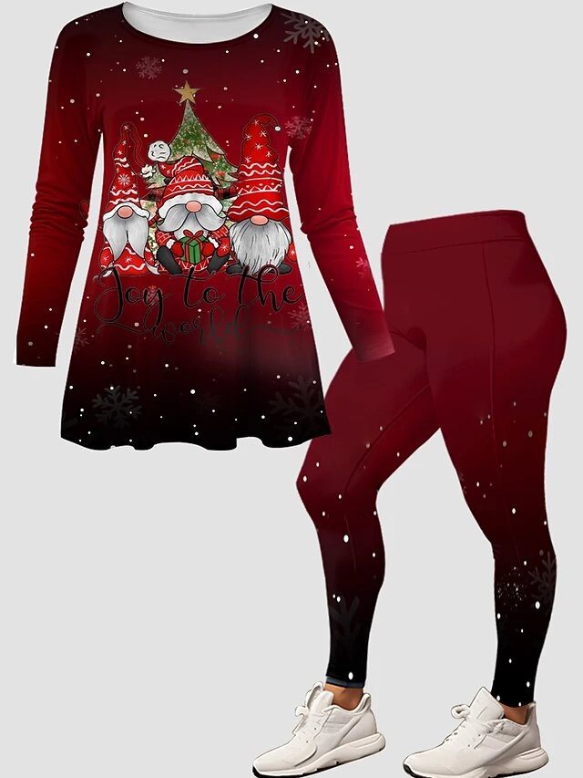 Women's Pants Sets Christmas Shirt Yellow Red Blue Graphic Print Long Sleeve Casual Festival Christmas Round Neck Regular Fit Spring &Fall 3 Women's Pants Sets Christmas Shirt Yellow Red Blue Graphic Print Long Sleeve Casual Festival Christmas Round Neck Regular Fit Spring &Fall