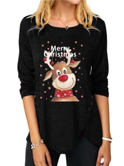 Women's T Shirt Tee Text Reindeer Christmas Tree Gift Weekend Abstract Painting T Shirt Tee Long Sleeve Button Print Round Neck Basic Essential Green Black Blue S 11 Women's T Shirt Tee Text Reindeer Christmas Tree Gift Weekend Abstract Painting T Shirt Tee Long Sleeve Button Print Round Neck Basic Essential Green Black Blue S -Cheap Women Clothing Store vzyfek1632393353902