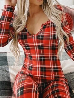 Women's Jumpsuit Print Plaid V Neck Active Home Christmas Regular Fit Long Sleeve BKAO011 BKAO008 BKAO009 S M L Fall -Cheap Women Clothing Store wegdxs1697457158855