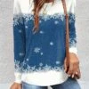Women's T Shirt Tee Christmas Shirt Black Red Blue Snowflake Print Long Sleeve Christmas Weekend Festival / Holiday Round Neck Regular Fit Painting Spring &Fall -Cheap Women Clothing Store wfgqxv1696668983951