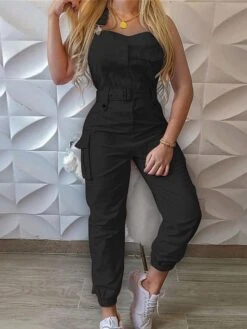 Women's Overall Pocket High Waist Solid Color Square Neck Active Christmas Street Xmas Daily Regular Fit Sleeveless Black Yellow Pink S M L Fall -Cheap Women Clothing Store wfpodc1695347189185