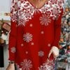 Women's T Shirt Tee Christmas Shirt Red Snowflake Print Long Sleeve Party Christmas Weekend Daily Basic Print V Neck Regular Fit Painting Fall & Winter 1 Women's T Shirt Tee Christmas Shirt Red Snowflake Print Long Sleeve Party Christmas Weekend Daily Basic Print V Neck Regular Fit Painting Fall & Winter -Cheap Women Clothing Store wjyxao1693384530613