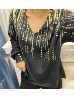 Women's T Shirt Tee Black Graphic Print Long Sleeve Party Christmas Daily Fashion V Neck Regular Fit Painting Spring &Fall 10 Women's T Shirt Tee Black Graphic Print Long Sleeve Party Christmas Daily Fashion V Neck Regular Fit Painting Spring &Fall -Cheap Women Clothing Store wnotkk1695893640517