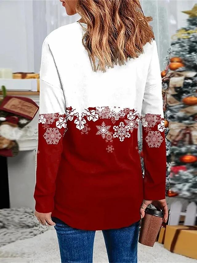 Women's T Shirt Tee Christmas Shirt Black White Wine Santa Claus Snowflake Reindeer Print Long Sleeve Christmas Weekend Festival / Holiday Funny Christmas V Neck Regular Fit Painting Spring &Fall 11 Women's T Shirt Tee Christmas Shirt Black White Wine Santa Claus Snowflake Reindeer Print Long Sleeve Christmas Weekend Festival / Holiday Funny Christmas V Neck Regular Fit Painting Spring &Fall - Image 9