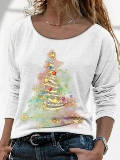 Women's T Shirt Tee Christmas Shirt Black White Red Christmas Tree Print Long Sleeve Christmas Weekend Basic Print Christmas Round Neck Regular Fit Painting Fall & Winter 9 Women's T Shirt Tee Christmas Shirt Black White Red Christmas Tree Print Long Sleeve Christmas Weekend Basic Print Christmas Round Neck Regular Fit Painting Fall & Winter -Cheap Women Clothing Store wskcbz1666411600871