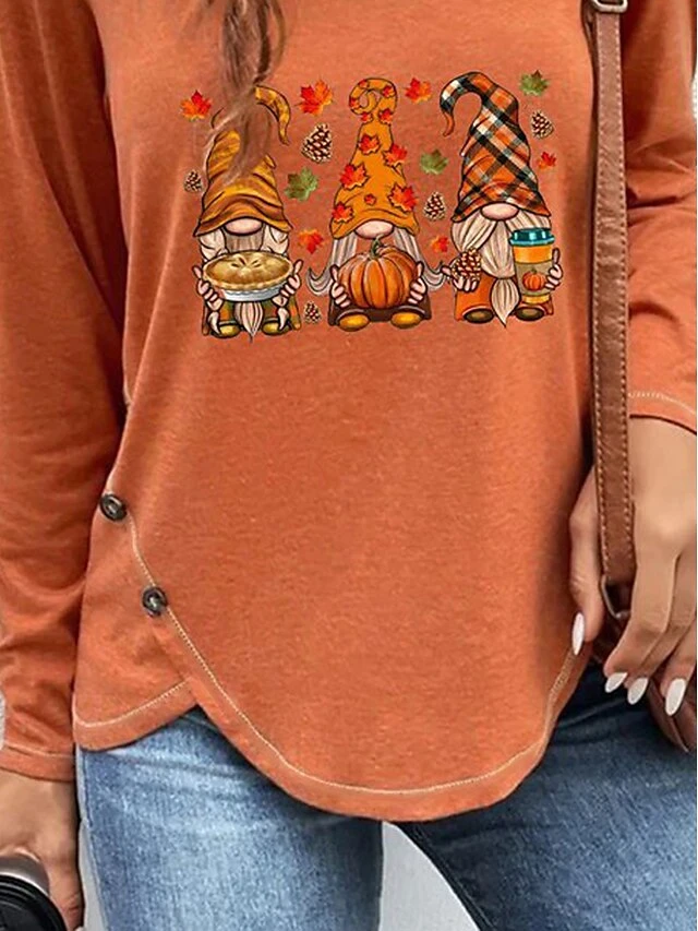Women's T Shirt Tee Christmas Shirt Blue Orange Green Santa's Helper Print Long Sleeve Christmas Weekend Basic Round Neck Regular Fit Painting Spring &Fall 5 Women's T Shirt Tee Christmas Shirt Blue Orange Green Santa's Helper Print Long Sleeve Christmas Weekend Basic Round Neck Regular Fit Painting Spring &Fall - Image 3