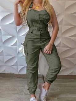 Women's Overall Pocket High Waist Solid Color Square Neck Active Christmas Street Xmas Daily Regular Fit Sleeveless Black Yellow Pink S M L Fall -Cheap Women Clothing Store wtxlcf1695347188231