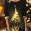 Women's T Shirt Tee Christmas Shirt Gold Christmas Tree Print Long Sleeve Christmas Weekend Basic Print Christmas Round Neck Regular Fit Painting Fall & Winter 1 Women's T Shirt Tee Christmas Shirt Gold Christmas Tree Print Long Sleeve Christmas Weekend Basic Print Christmas Round Neck Regular Fit Painting Fall & Winter -Cheap Women Clothing Store wyzkrn1668479185873