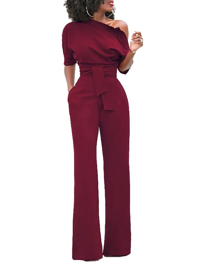 Women's Jumpsuit For Special Occasions Christmas Pocket High Waist Solid Color Cold Shoulder Business Office Work Party Xmas Regular Fit Half Sleeve Black White Yellow S M L Summer 6 Women's Jumpsuit For Special Occasions Christmas Pocket High Waist Solid Color Cold Shoulder Business Office Work Party Xmas Regular Fit Half Sleeve Black White Yellow S M L Summer - Image 4