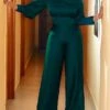 Women's Jumpsuit High Waist Solid Color Cold Shoulder Elegant Party Xmas Christmas Regular Fit 3/4 Length Sleeve White Blue Green S M L Fall 1 Women's Jumpsuit High Waist Solid Color Cold Shoulder Elegant Party Xmas Christmas Regular Fit 3/4 Length Sleeve White Blue Green S M L Fall -Cheap Women Clothing Store xdevsc1695347368036