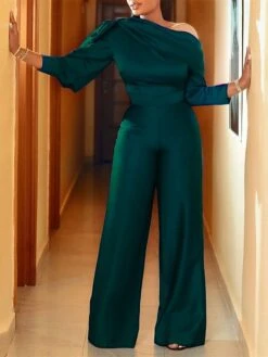 Cheap Women Clothing Store 15 Women's Jumpsuit High Waist Solid Color Cold Shoulder Elegant Party Xmas Christmas Regular Fit 3/4 Length Sleeve White Blue Green S M L Fall