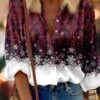 Women's Blouse Christmas Shirt Red Blue Purple Snowflake Button Print Long Sleeve Christmas Casual Festival / Holiday Standing Collar Regular Fit Spring &Fall
