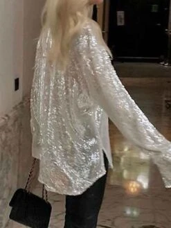 Women's Shirt Blouse Silver Blue Green Sparkly Sequins Long Sleeve Party Christmas Fashion Shirt Collar Regular Fit Spring &Fall 22 Women's Shirt Blouse Silver Blue Green Sparkly Sequins Long Sleeve Party Christmas Fashion Shirt Collar Regular Fit Spring &Fall -Cheap Women Clothing Store xgmrol1697193543019