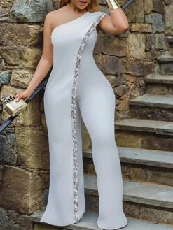 Women's Jumpsuit Patchwork High Waist Solid Color One Shoulder Streetwear Xmas Wedding Party Christmas Regular Fit Sleeveless White Red Blue S M L Fall 25 Women's Jumpsuit Patchwork High Waist Solid Color One Shoulder Streetwear Xmas Wedding Party Christmas Regular Fit Sleeveless White Red Blue S M L Fall -Cheap Women Clothing Store xgtqyj1692616012232