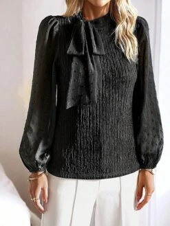 Women's Christmas Shirt Black Plain Print Long Sleeve Halter Neck Form Fit Portrait Fleece Lined Bell Sleeve Fall & Winter