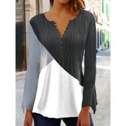 Women's Shirt Christmas Shirt Black Wine Red Color Block Snowflake Button Print Long Sleeve Christmas Weekend Streetwear Casual Round Neck Regular Fit Spring Fall 13 Women's Shirt Christmas Shirt Black Wine Red Color Block Snowflake Button Print Long Sleeve Christmas Weekend Streetwear Casual Round Neck Regular Fit Spring Fall -Cheap Women Clothing Store xitdfc1665626133329