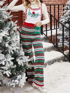 Women's Overall Pocket Print Geometric Square Neck Holiday Christmas Daily Xmas Regular Fit Sleeveless Red Green S M L Fall -Cheap Women Clothing Store xjzqoi1695347192041